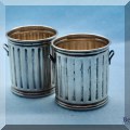 S04. Pair of sterling silver trash can shaped toothpick holders. 